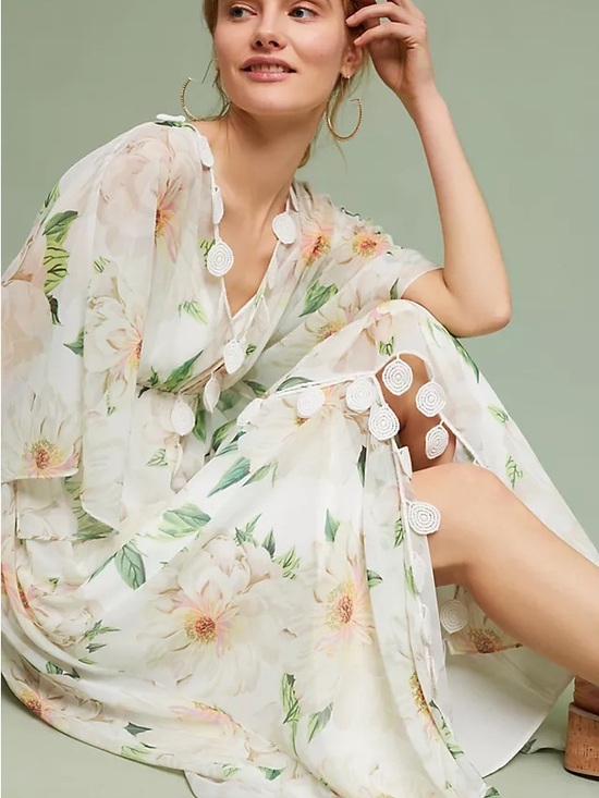 FARM Rio Dresses & Skirts - FARM Rio White Floral Maxi Dress with Green Leaves